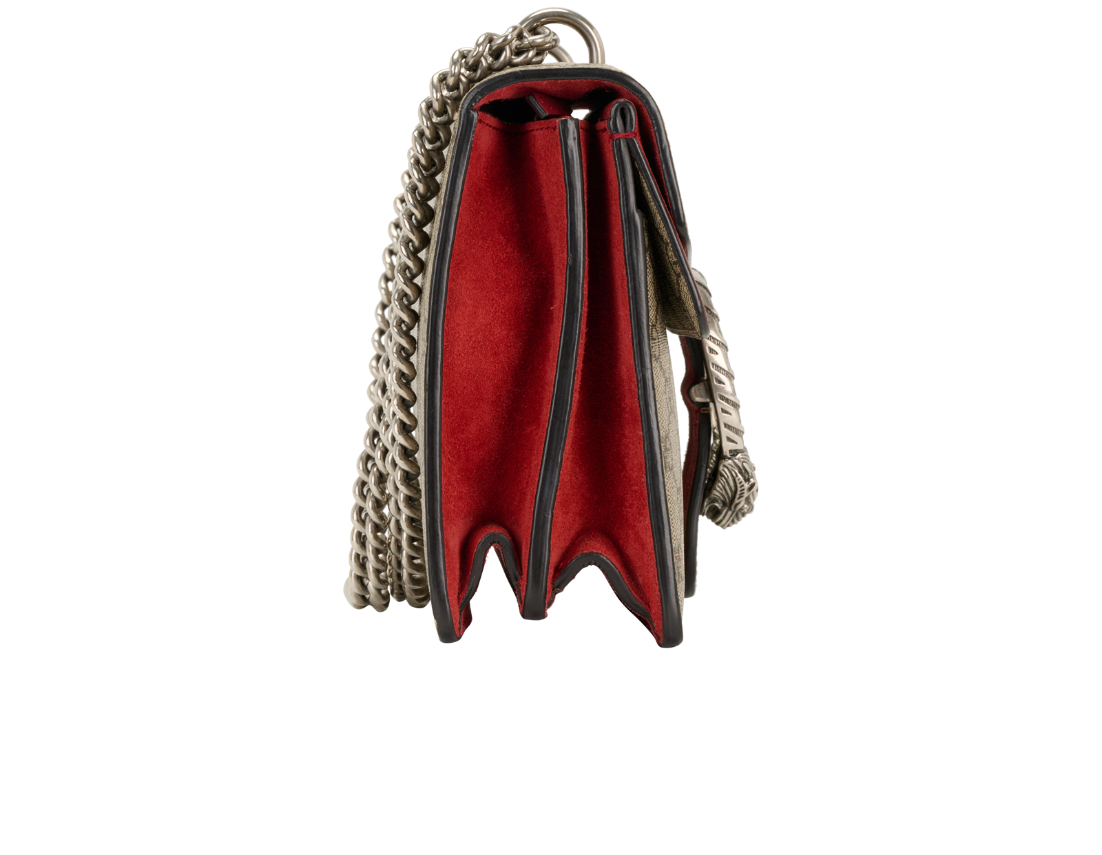 Small Dionysus GG Shoulder Bag, &pound;795, Handbags, Beige/Red, Canvas/Suede, Side view